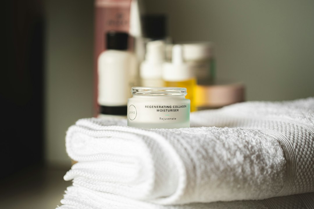 Skin care products in a bathroom